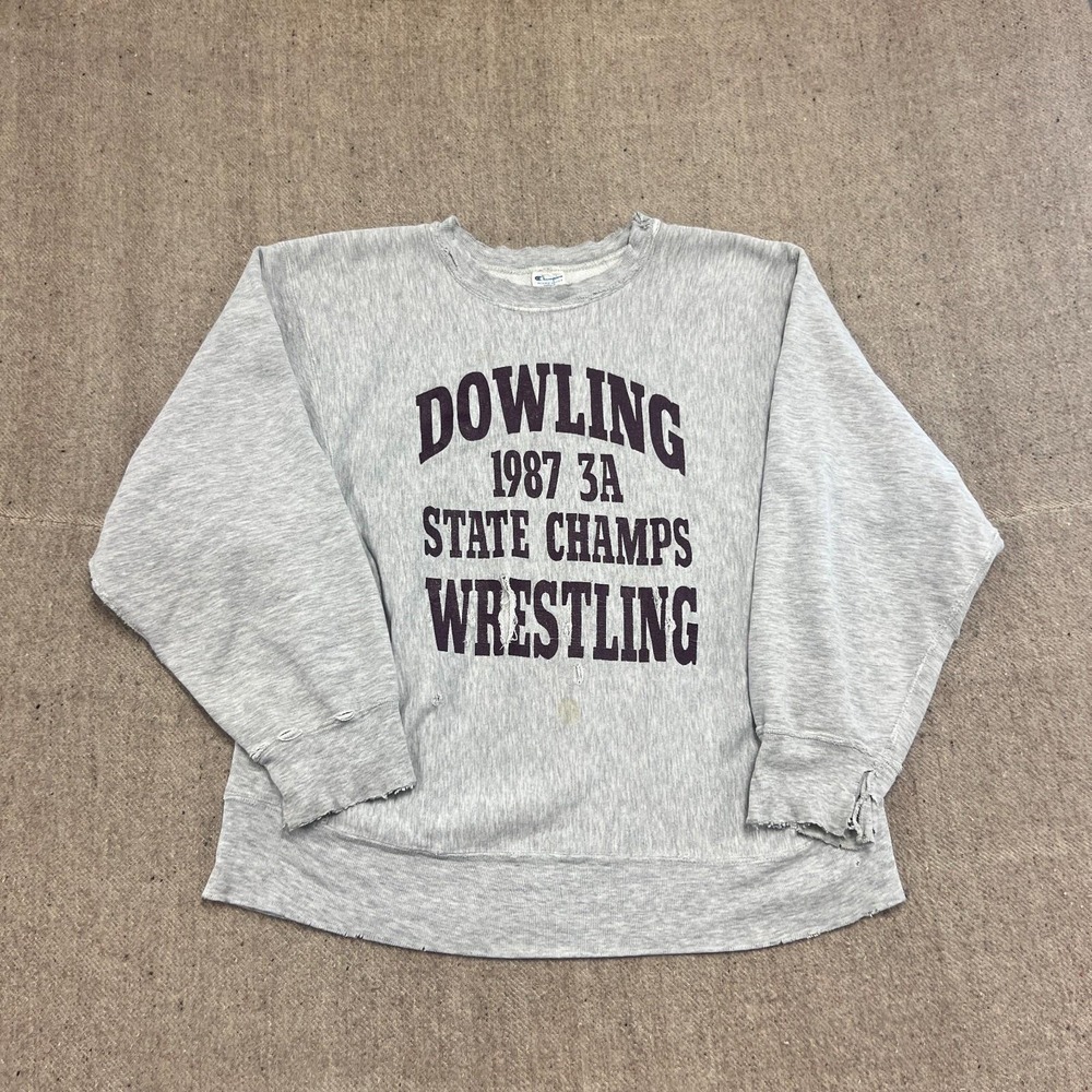 Vintage Dowling Wrestling Sweatshirt Large Gray 1980s Champion Reverse Weave